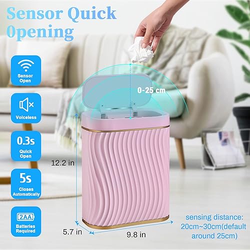 Miniatura 2 de Cubo de basura pequeño para baño con tapa automática sin contacto, bote de basura inteligente de 2.6 galones, contenedor de basura estrecho e