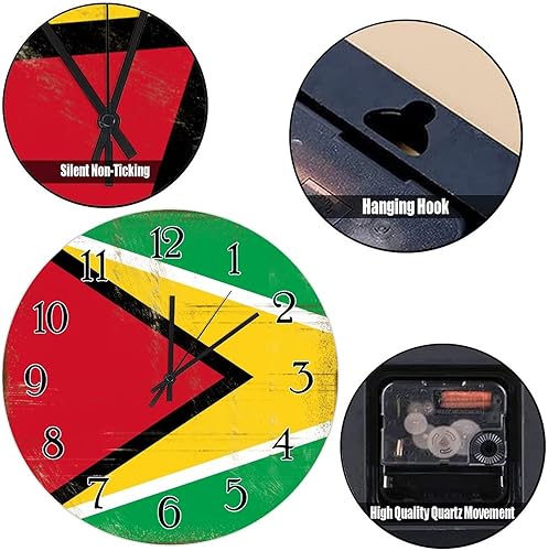 Miniatura 6 de Reloj de madera de recuerdo de país de Guyana, reloj de cuarzo con pilas, silencioso de 10 pulgadas, reloj de pared redondo de 10 pulgadas,