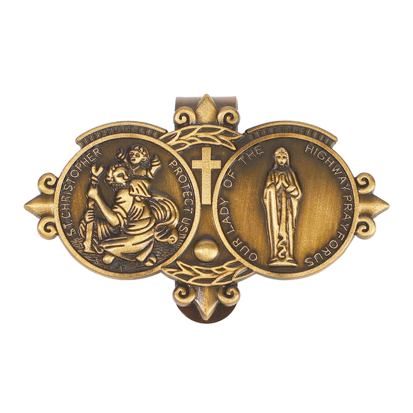 2-Pack Gold Car Visor Clip, St. Christopher Virgin Mary Catholic Driving Safety Medal