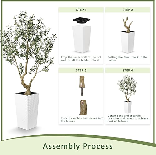 Miniatura 3 de Árbol de olivo sintético de 6 pies, olivos artificiales para interiores con maceta blanca alta y grande, olivo falso con tronco de madera natural y