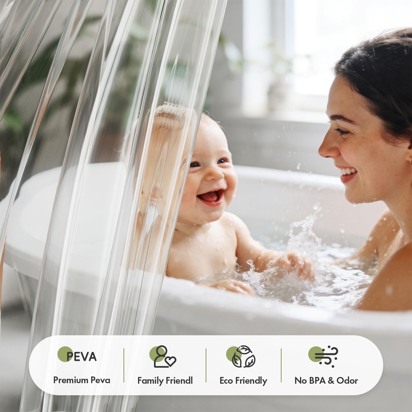 Clear 72x72 PEVA Plastic Shower Curtain Liner with 3 Magnets and 12 Rustproof Grommets J719
