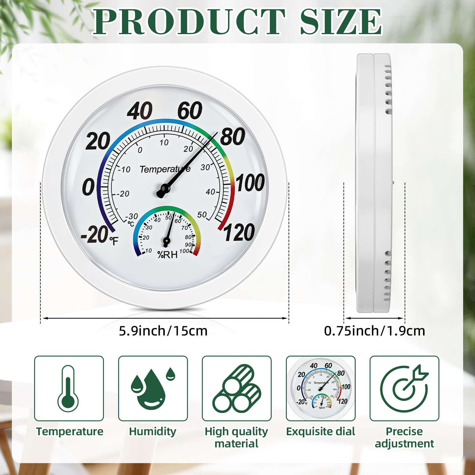 Weewooday 3 termometri 2 in 1 per interni ed esterni, mini igrometro per temperatura e umidità, monitor per casa, ufficio, parete (bianco, 15,2 cm)