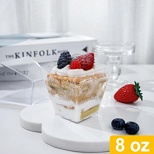 Miniatura 5 de supernal Mini tazas cuadradas de plástico de 2 onzas con cucharas doradas, taza de aperitivo de parfait, 100 tazas, 100 cucharas doradas, perfectas