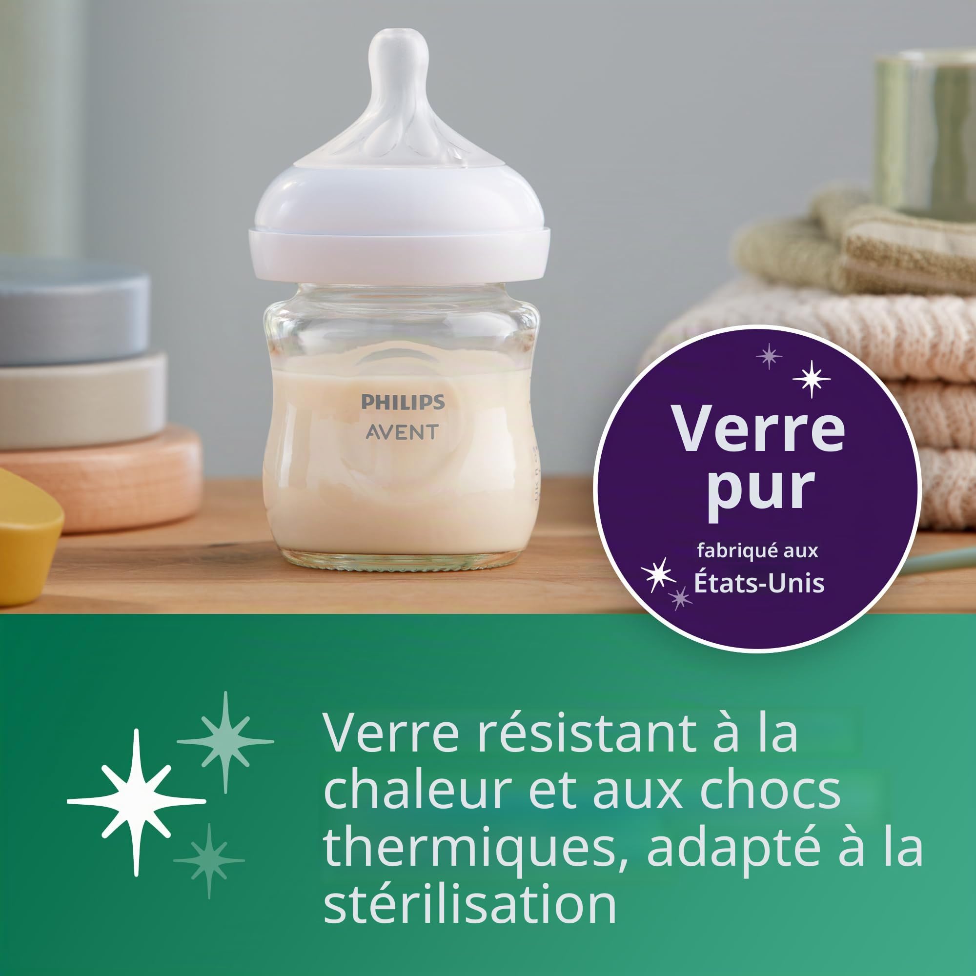 Philips Avent SCY910/04 Biberon en verre avec tétine naturelle 118 ml