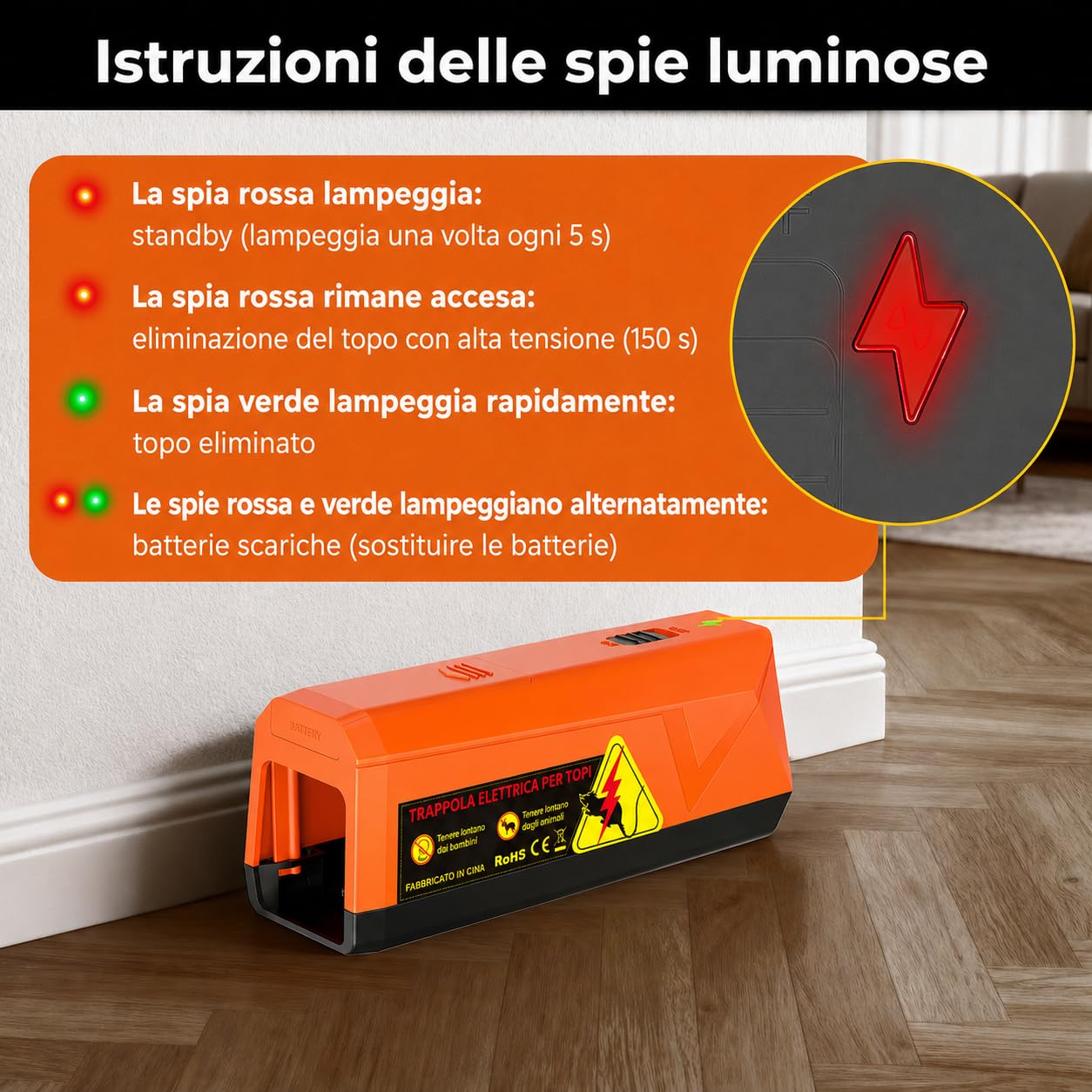 Trappola per Topi Elettrica, Trappole per Topi a Batteria da 2000 V, Potente per Uccidere i Topi All'istante, Adatta per Cucine, Magazzini e Soffitte, Efficace per Piccoli Topi (naranja)