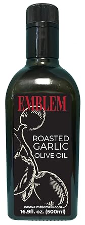 Emblem 100% Extra Virgin and Infused Olive Oil for Everyday Kitchen Use | Cold Extracted, Cooking & Baking | Non GMO, Keto, Vegan Friendly 500ml Roasted Garlic