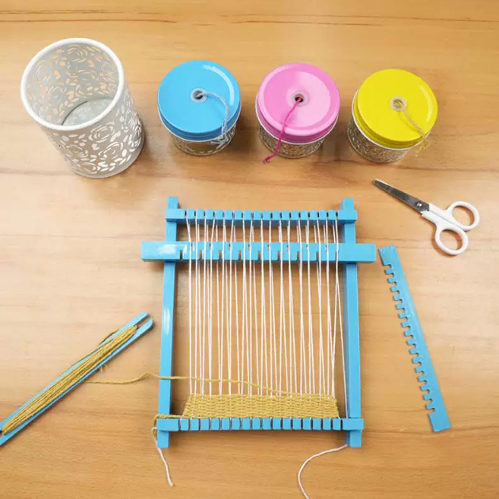 Montessori Kinder Mini Webstuhl-Set - DIY Handstrickspielzeug mit Garn & Werkzeugen Praktisches Lebens-Set Pädagogisches Bastelset