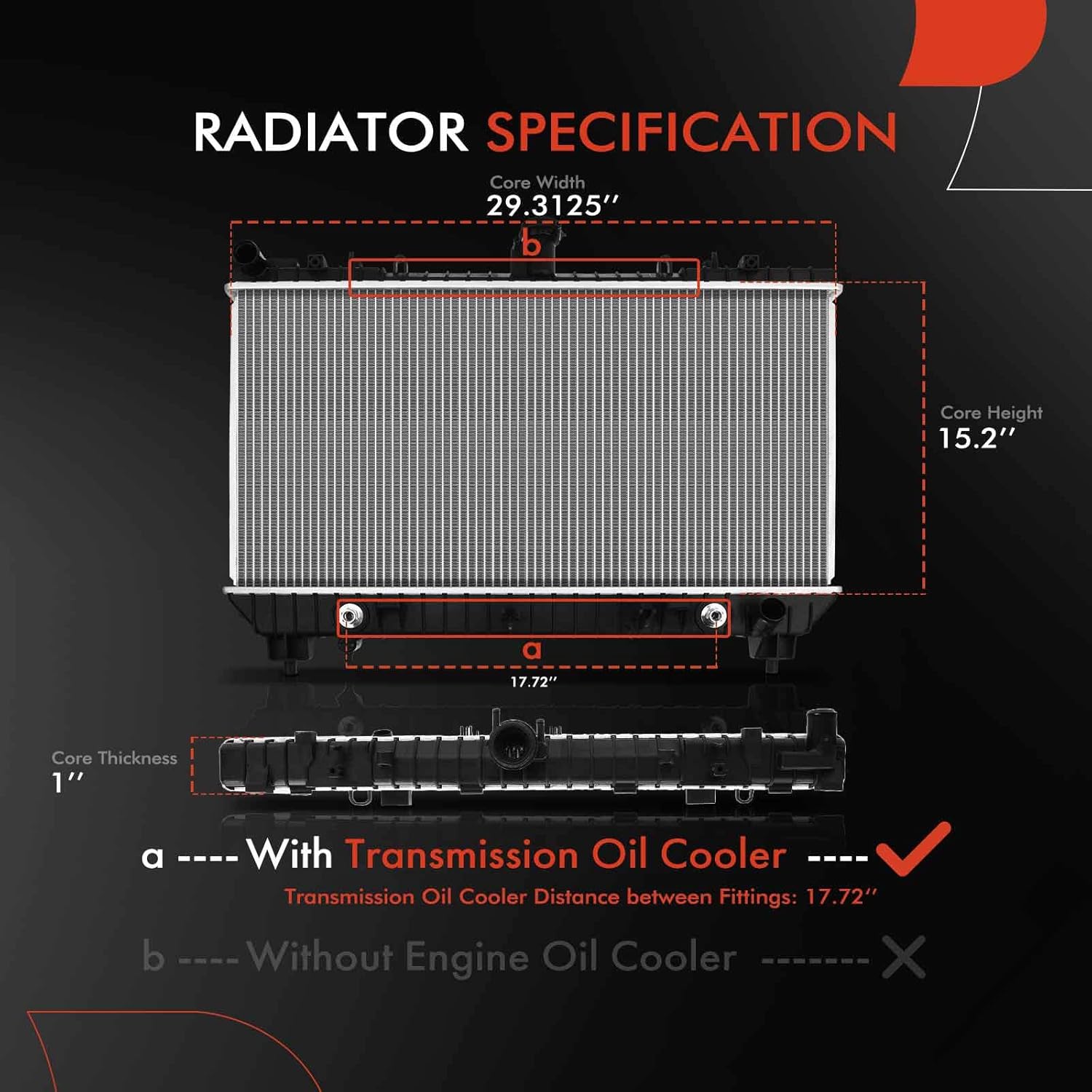 A-Premium Engine Coolant Radiator Assembly with Transmission Oil Cooler Compatible with Chevrolet - 2010-2011 - Camaro 6.2L, Automatic Transmission