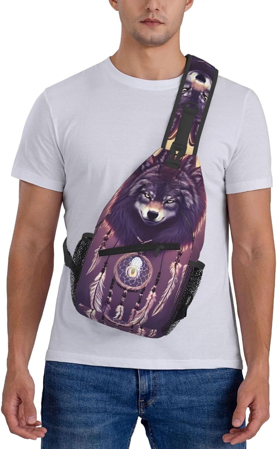 Dream Catcher Wolf Sling Bag For Women Men Wolf Pattern Backpack Crossbody Shoulder Bag Sling Backpack Chest Bag Travel Hiking Casual Sport Daypack - Image 7