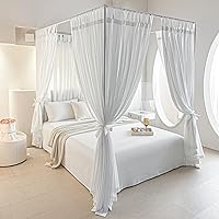 Vista 8 de AIKASY Tabla de Cama con Dosel con Parte Superior y Tiras Autoadhesivas, Cortina de Tienda de Cama con Dosel de Gasa Blanca de Princesa, Creando un
