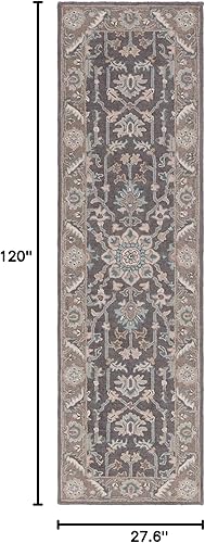 Miniatura 17 de SAFAVIEH Blossom Collection BLM217A - Alfombra de pasillo de lana prémium hecha a mano de 2 pies 3 pulgadas x 8 pies, color gris oscuro y marrón