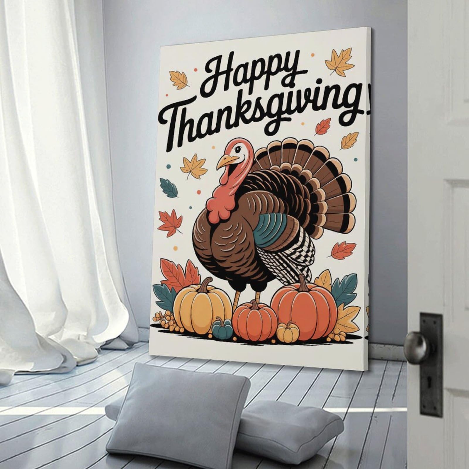 CWLLOG Stampe artistiche da parete su tela, poster per festival, tacchino, zucca, Ringraziamento, divertente, decorazione moderna per soggiorno e camera da letto, 50 x 75 cm