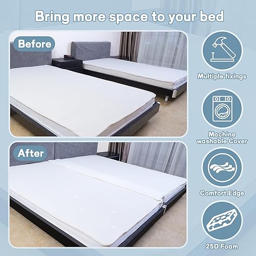 Miniatura 2 de Siumir Kit de convertidor de cama individual a King, puente de cama extra ancho de 12 pulgadas, funda desmontable y lavable a máquinamúltiples