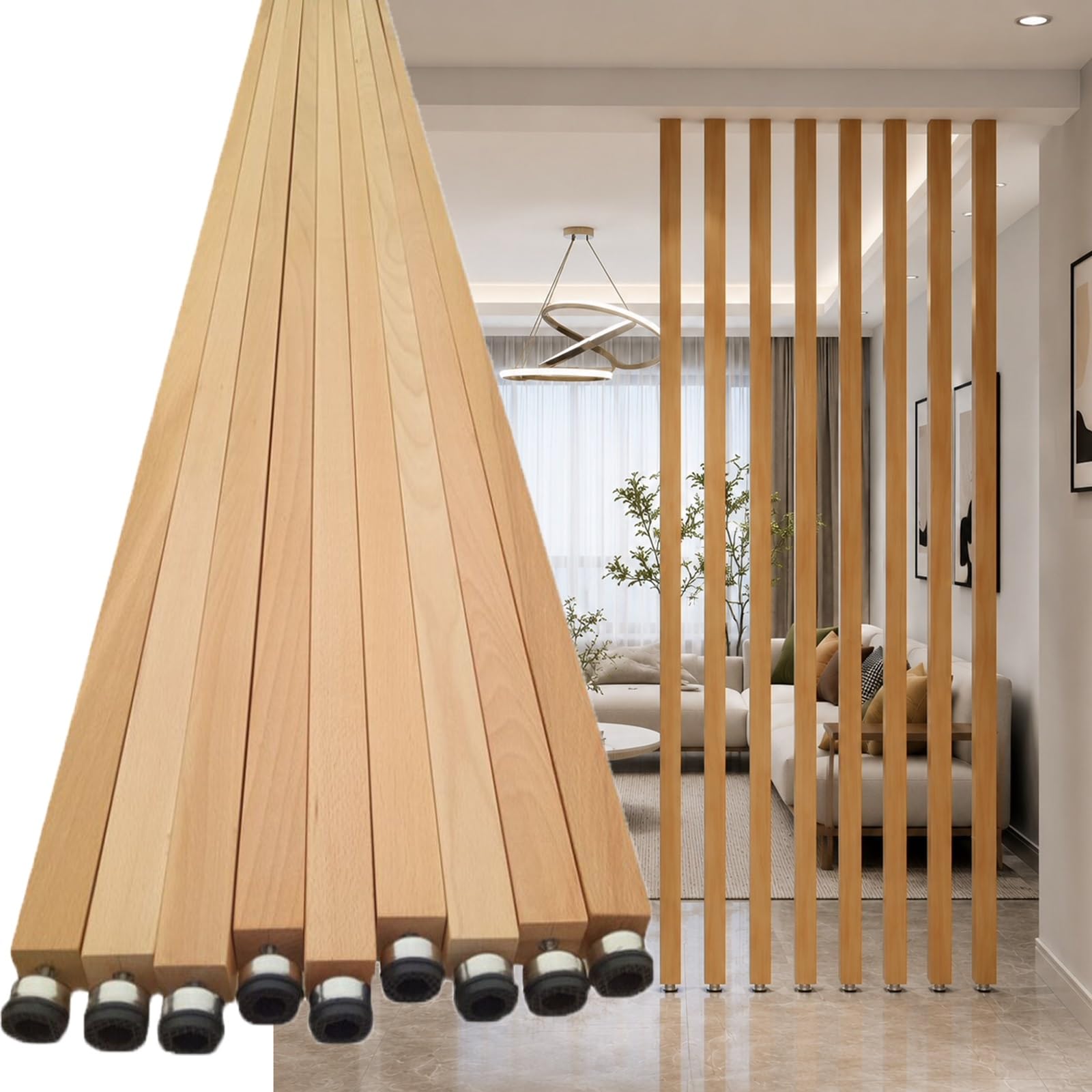 HAIXHX 10pcs Wood Wall Divider for Room Separation, Floor To Ceiling Deviders Column with Adjustable Foot for Home Apartment Entrance Decor(7.05ft/84.6in/215cm)