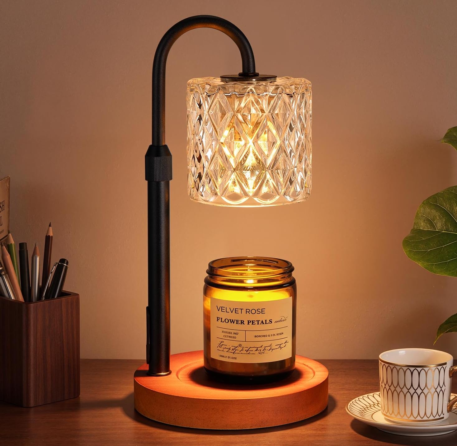 Walnut Candle Warmer Lamp with Timer, Birthday Gifts for Women, Room Decor