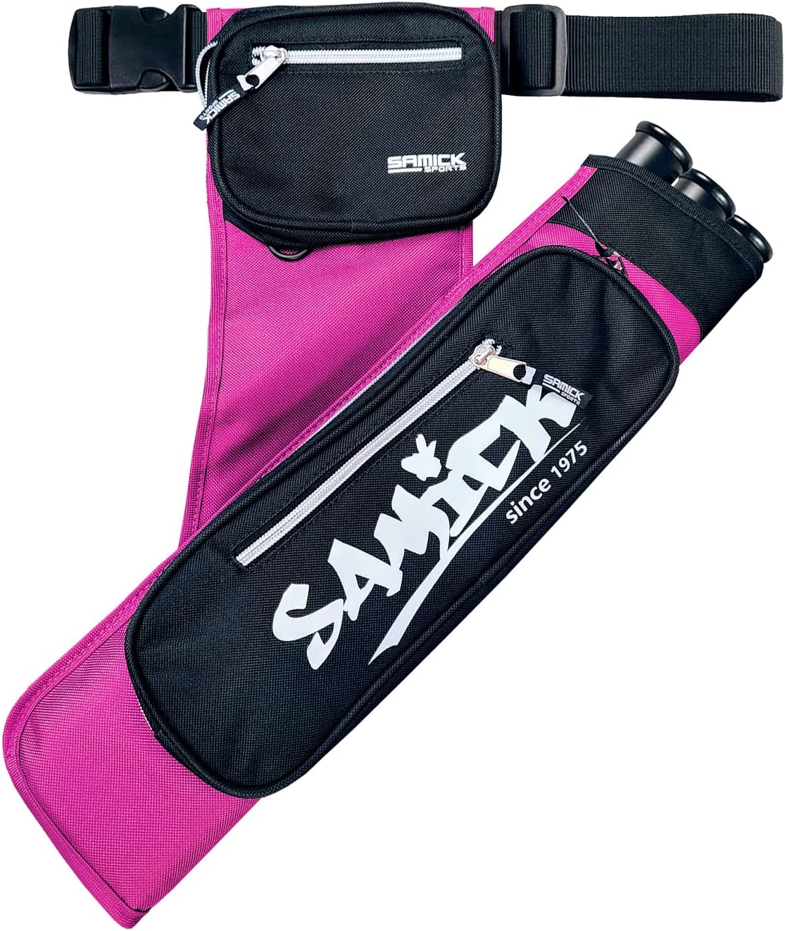 SAMICK SPORTS Archery Arrow Quiver for Arrows - Adjustable Waist Hanged Quiver with 3 Tubes for Archery Arrows, & Pockets for Archery Equipment and Arrow case Right Handed ONLY (Right Handed, Pink) : Sports & Outdoors