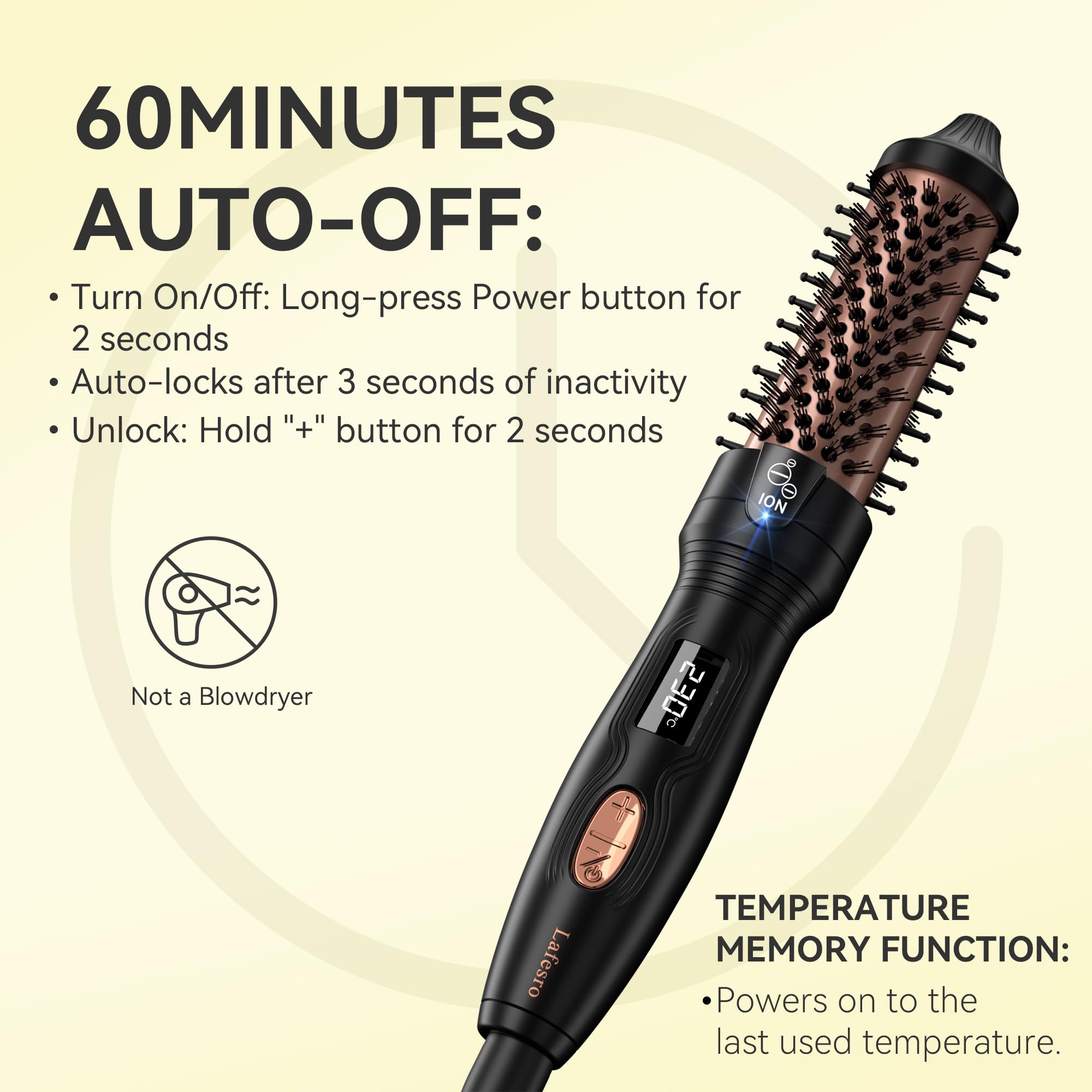 Thermal Brush, 27mm Brosse Thermique Brushing, MINI brosse chauffante, Fer à boucler ionique en tourmaline céramique pour cheveux courts à mi-longs, Température réglable, Double tension, Noir