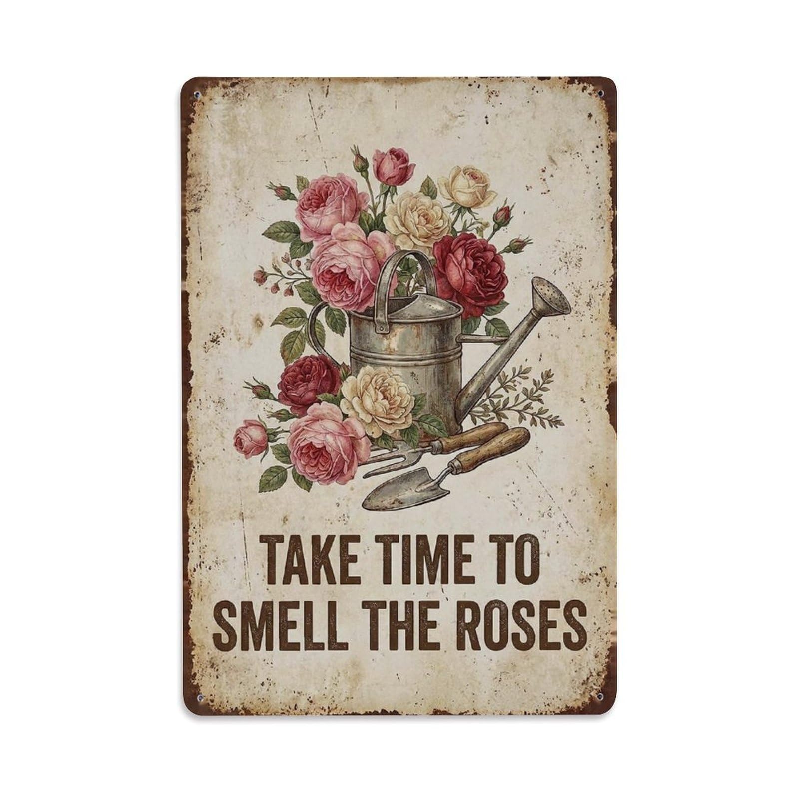 Comic Botanical Saying Smell Roses Garden Vintage Motto Metal Tin Sign Plaque Wall Decor for Cafe, Man Cave, Club Bar, Office, Home Garden Round Metal Poster 8x12Inch