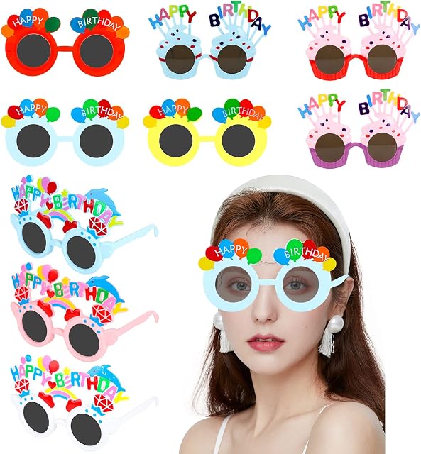 9 Pairs Happy Birthday Party Glasses Cake Glasses Birthday Party Sunglasses Luau Party Sunglasses Novelty Funny Hawaiian Tropical Eye Glasses