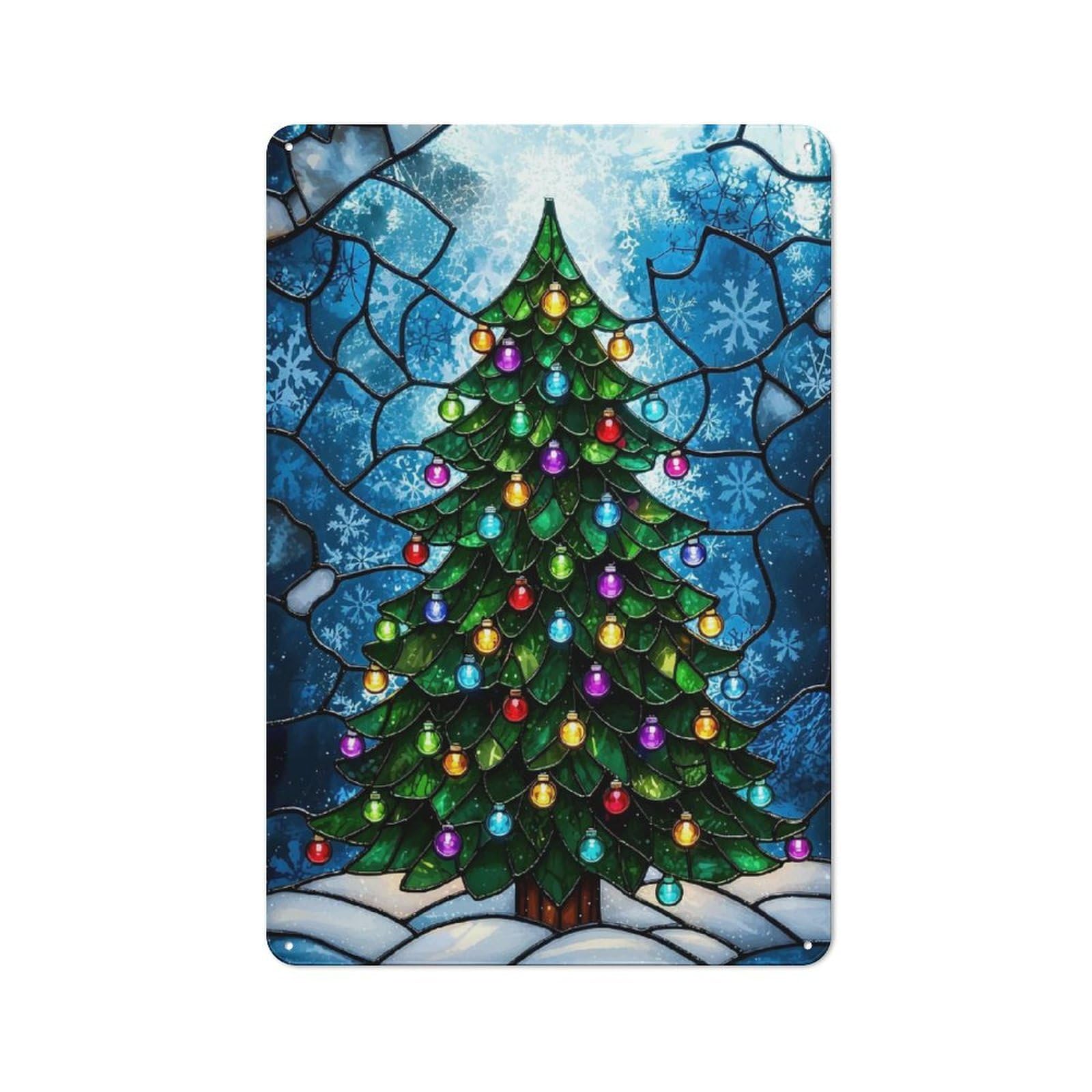 Junmoney Style-2 Stained Glass Christmas Tree Decorative Metal Plaque 30X20cm, Shop Front Style Bistro Wall Plaque For Tea Room, Shop Wall Or Breakfast Area