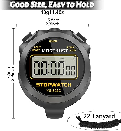 Miniatura 4 de Digital Simple Stopwatch, 130 Lap Basic Stopwatch, No Bells, No Clock, No Alarm, Silent, Child Friendly, ONOff for Swimming Coaches Kids