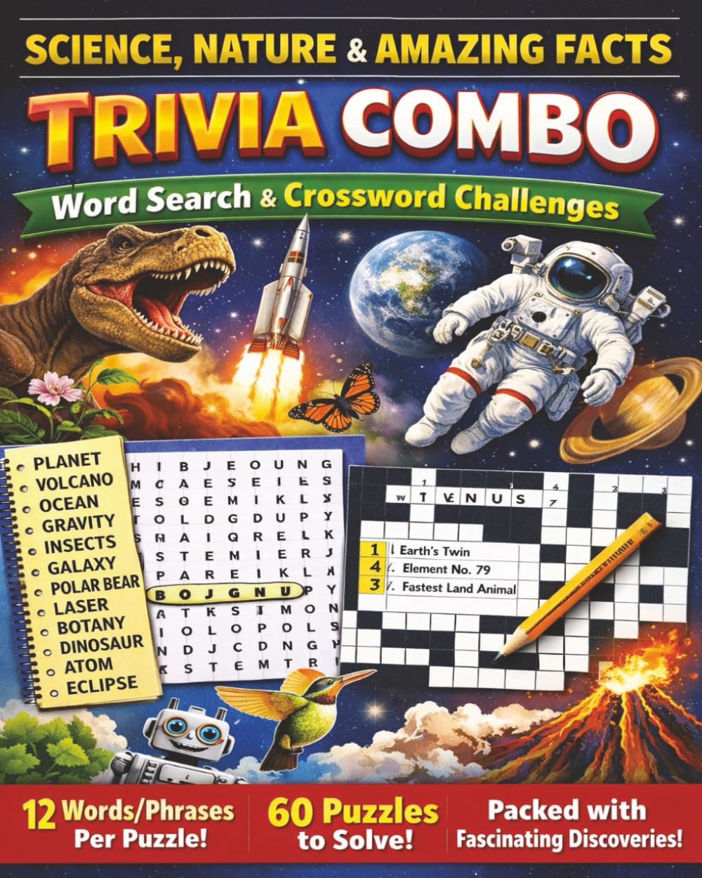Science, Nature & Amazing Facts Trivia Combo Puzzles: Word Search & Crossword Challenges Packed with Fascinating Discoveries