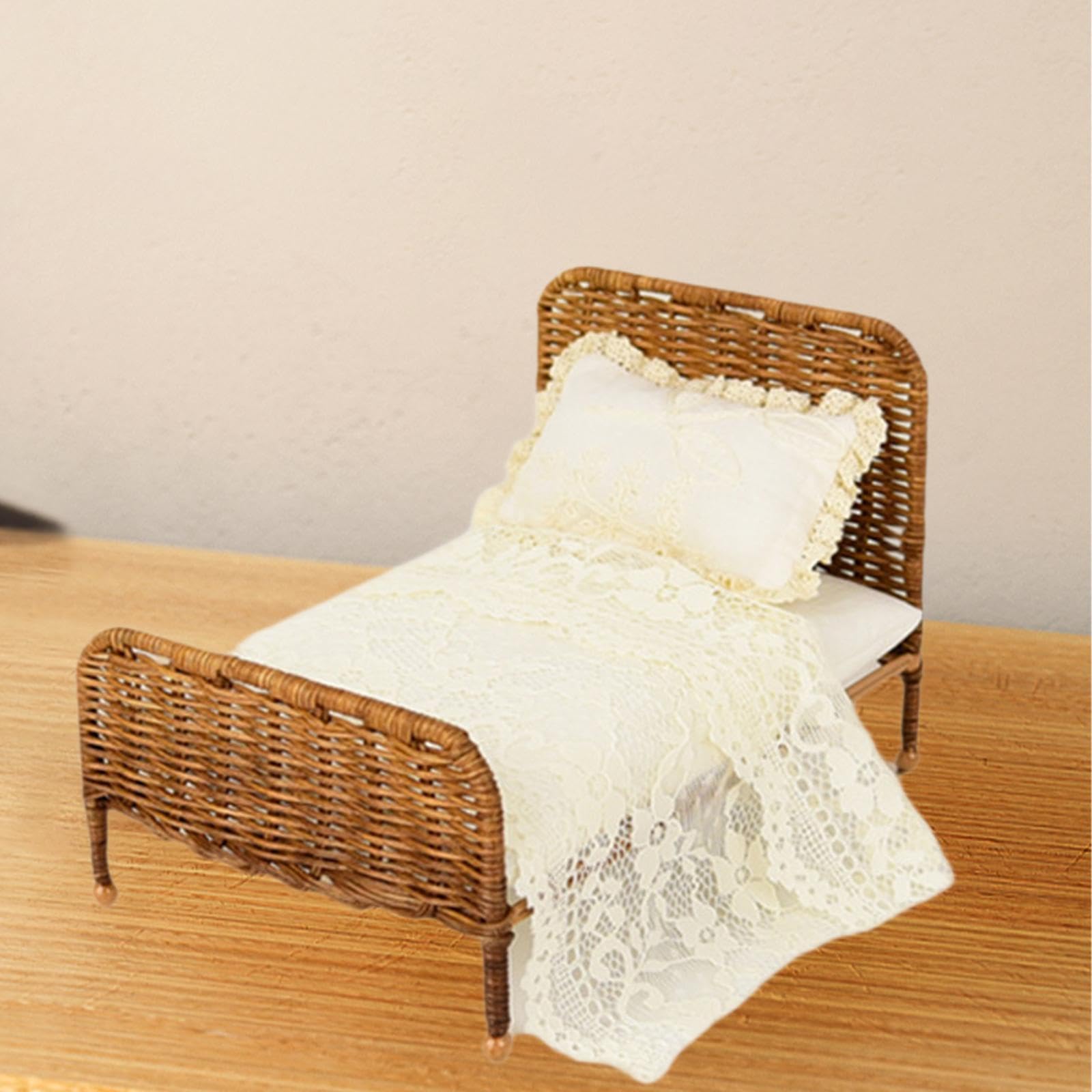 Letto Miniatura Per Кукольный Дом От Рогожки Для Микро,Pizzo Bianco Crema