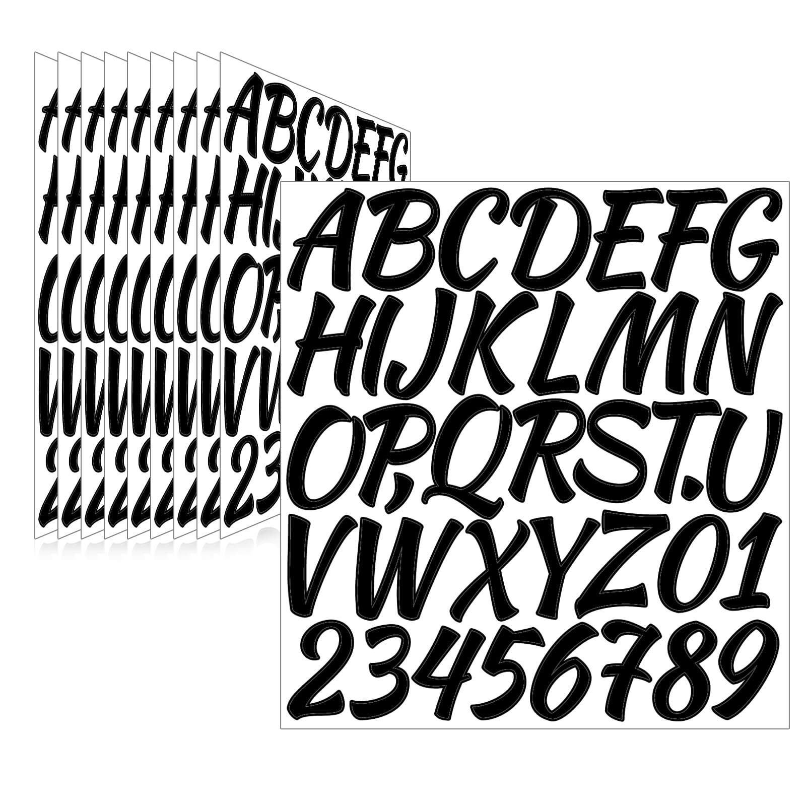 Llewyn 380 Pcs 10 Sheets Letter Stickers,Self Adhesive Waterproof 2 Inch Mailbox Numbers Vinyl Stickers,Alphabet Decals for Water Bottle,Window,Door,