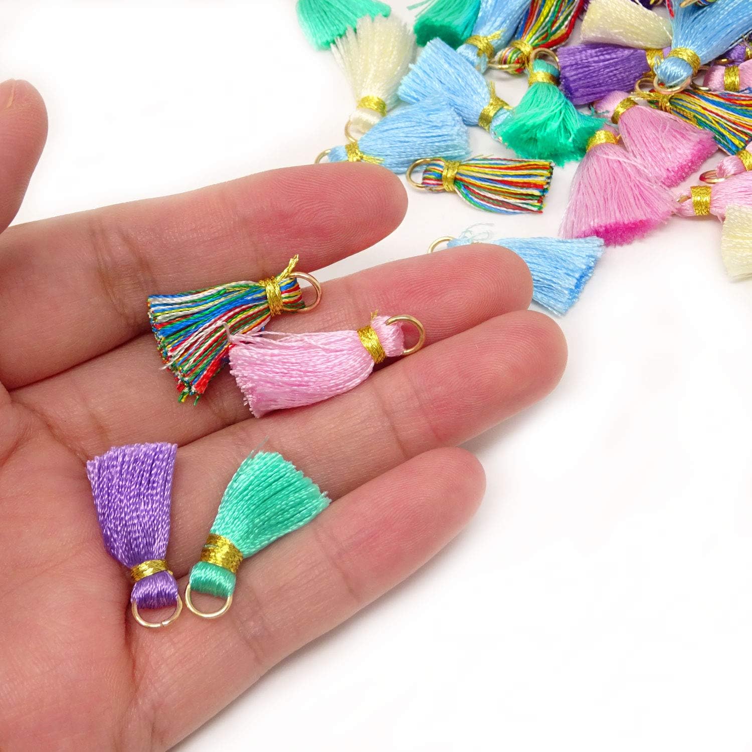 HONBAY 60PCS Colorful Mini Tassels Mini Tiny Craft Tassels Charms Small Silk Tassels with Gold Jump Ring for Earring Jewelry Necklace Making Accessories Crafting Clothing (20mm) - Image 4