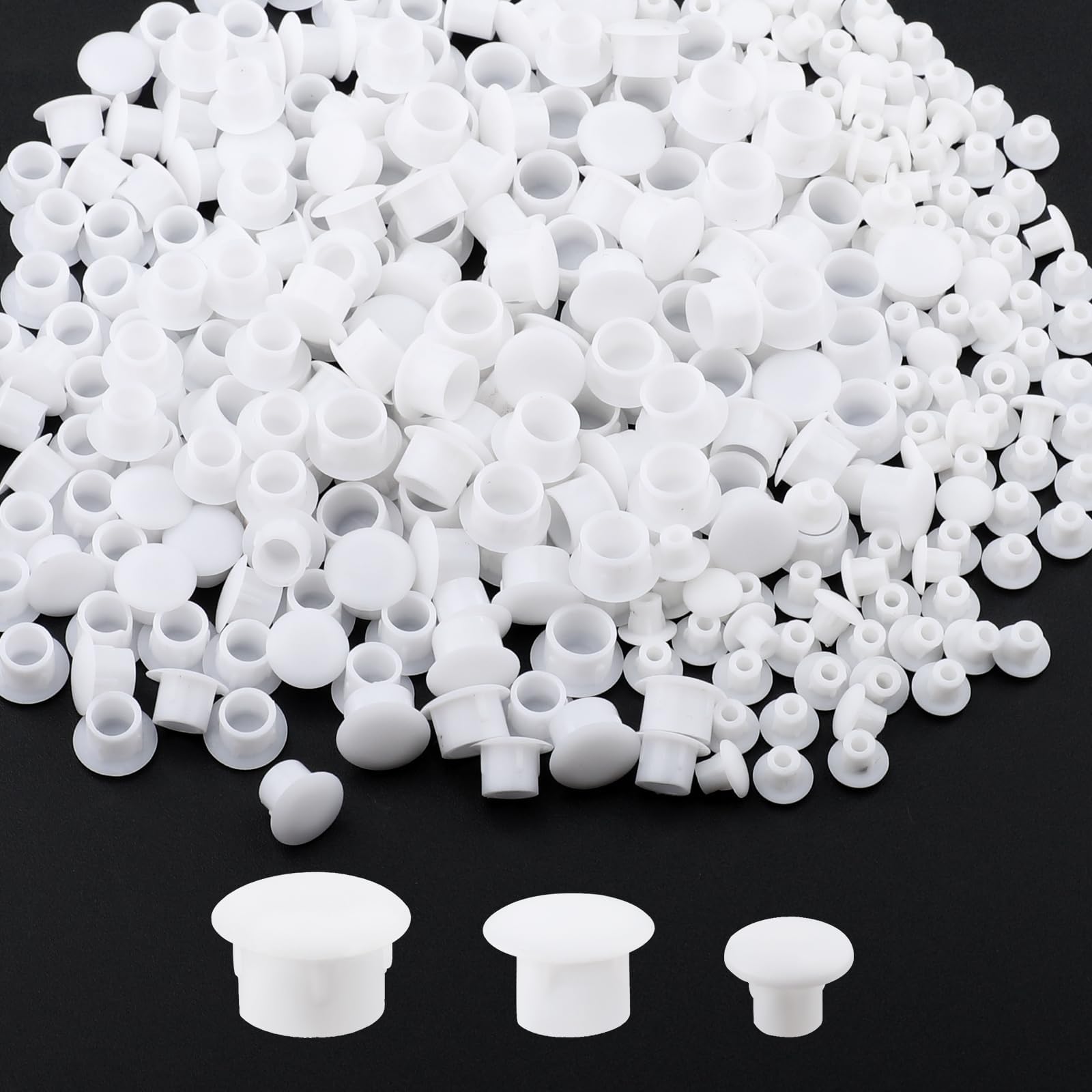 300Pcs 3 Size Plastic Hole Plugs White Assorted 5/8/10 mm Round Hole Cover,Push-in Type Hole Fix Caps for Hidden Screws,Flush Type Hole Plugs Snap in Locking for Kitchen Cabinet Cupboard Shelves