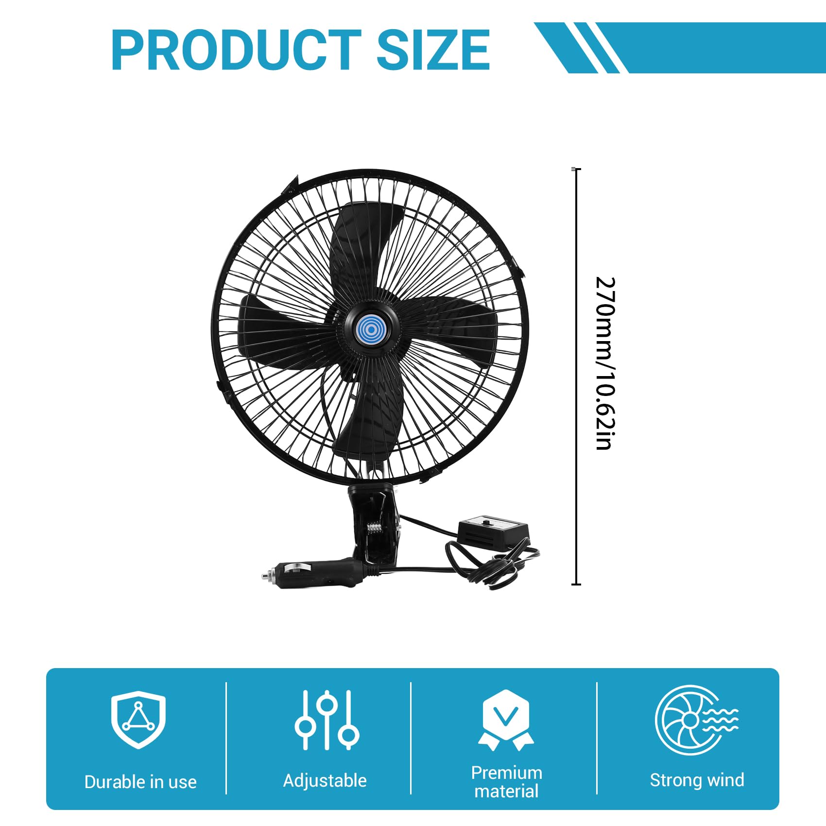Ventilador EléCtrico de Coche de 10 Pulgadas y 12 V Ventiladores de Enfriamiento Oscilantes de Velocidad Ajustable con Clip para Coche CamióN Viaje Casa