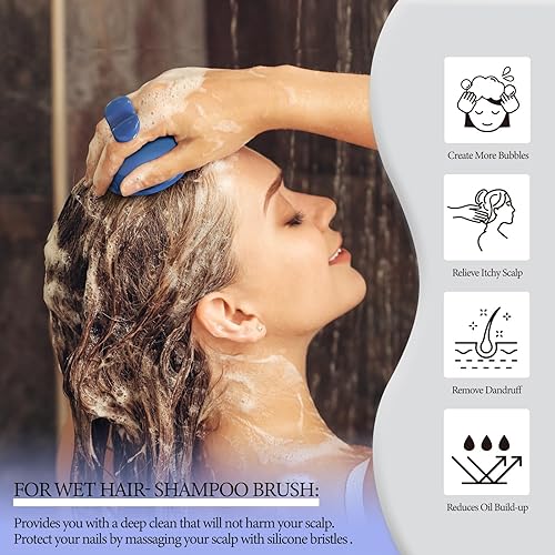 Miniatura 4 de Toprelaxed Cepillo de champú para el cuero cabelludo, masajeador de cabeza mejorado con cerdas de silicona suaves y parte inferior de drenaje,