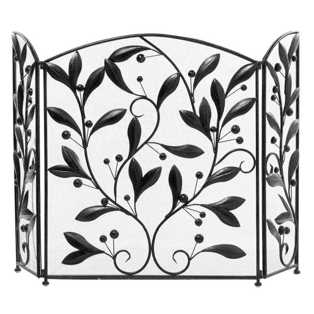 Fireplace Screens 3 Panel Fireplace Screen Black Spark Guard Cover Vase Mosaic Pattern Metal Mesh Fireplace Screen Home