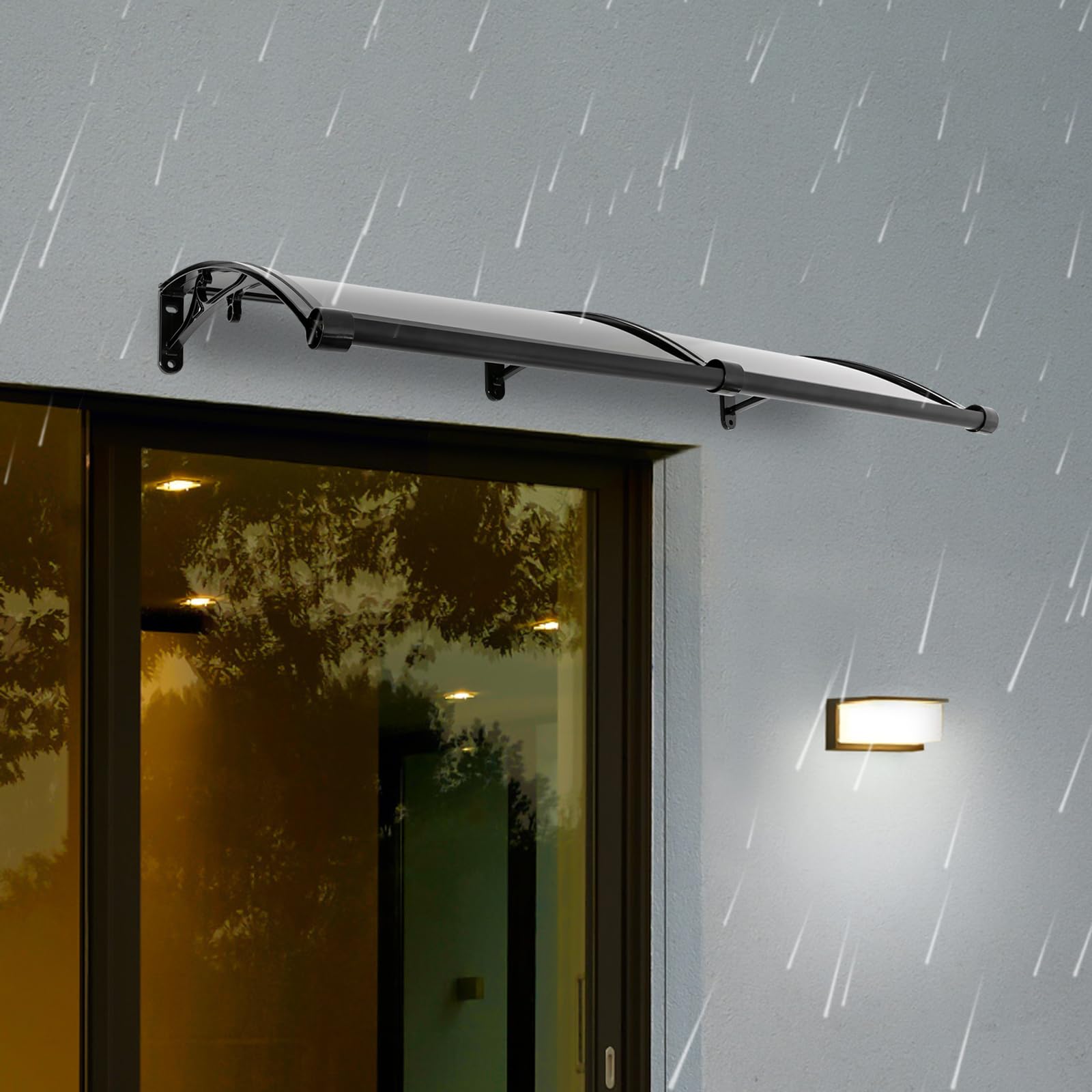 Canopy Auvent pour porte d'entrée, auvent de balcon en aluminium, canopy avec canal de drainage pour balcons, toits, cours, garages, terrasses, vérandas (noir)