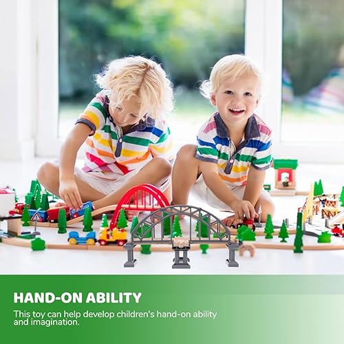 Miniatura 9 de Gadpiparty Puentes de riel de juguete para niños pequeños mesa de tren larga y doble tren puente de arco de madera pistas de tren de juguete arcos
