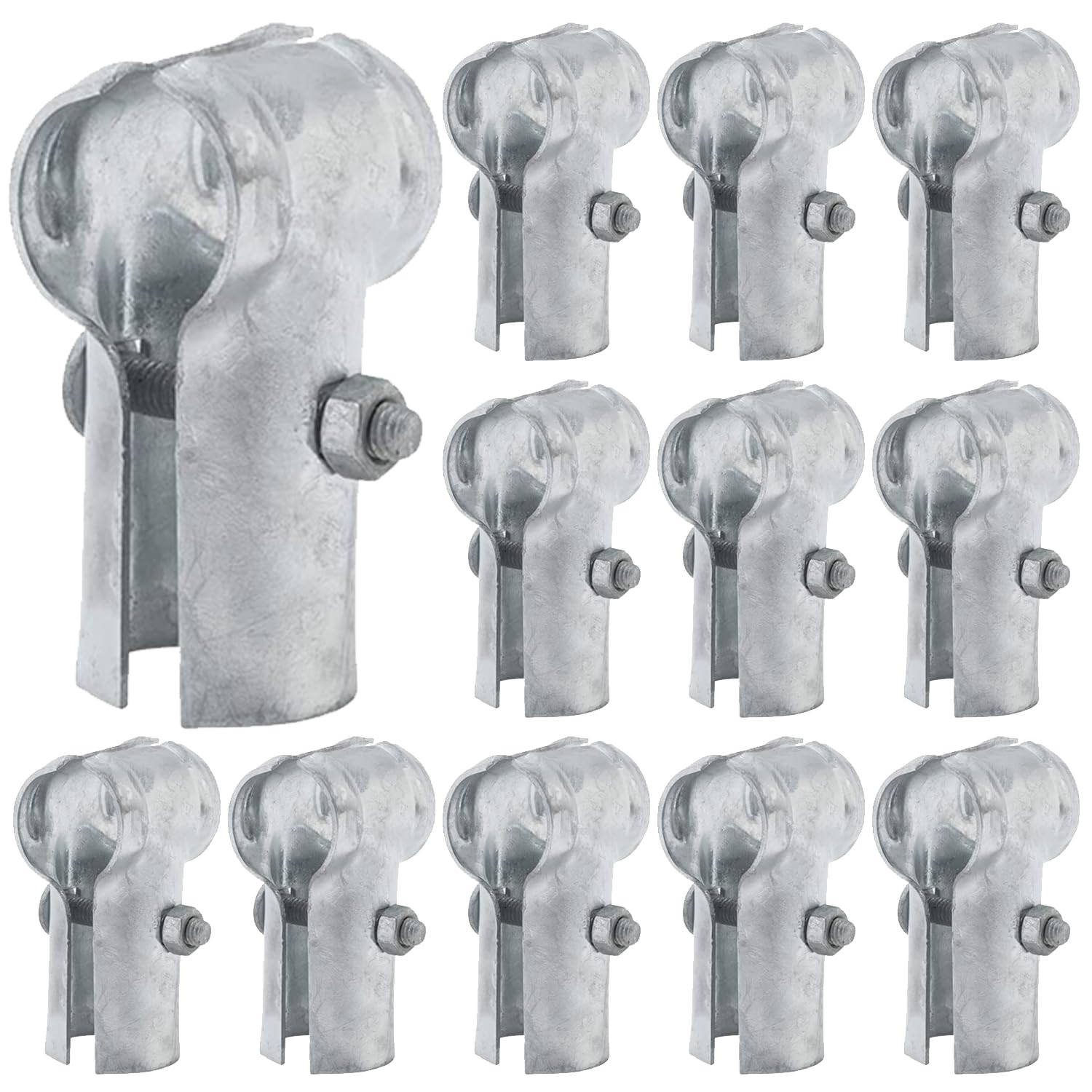 VIVIDA End Rail Clamps 1-5/8 Inch, Chain Link Fence Fittings, Panel T Connector for 1-5/8" OD Pipe, Galvanized Steel, 12 PCS