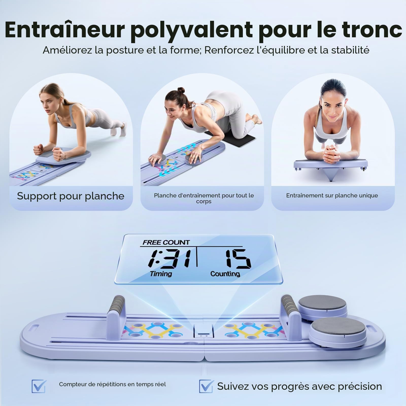 Planche de Pilates Pliable pour la Maison, Planche Abdominale multifonctionnelle, Rebond Automatique, équipement d'entraînement pour Tout Le Corps