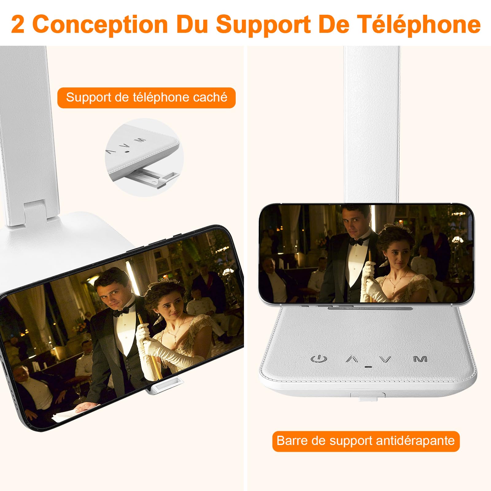 Lámpara de escritorio LED con adaptador, plegable, lámpara de noche regulable con 5 modos de color y 5 niveles de brillo, puerto de carga USB, para lectura de trabajo (blanco, pro)