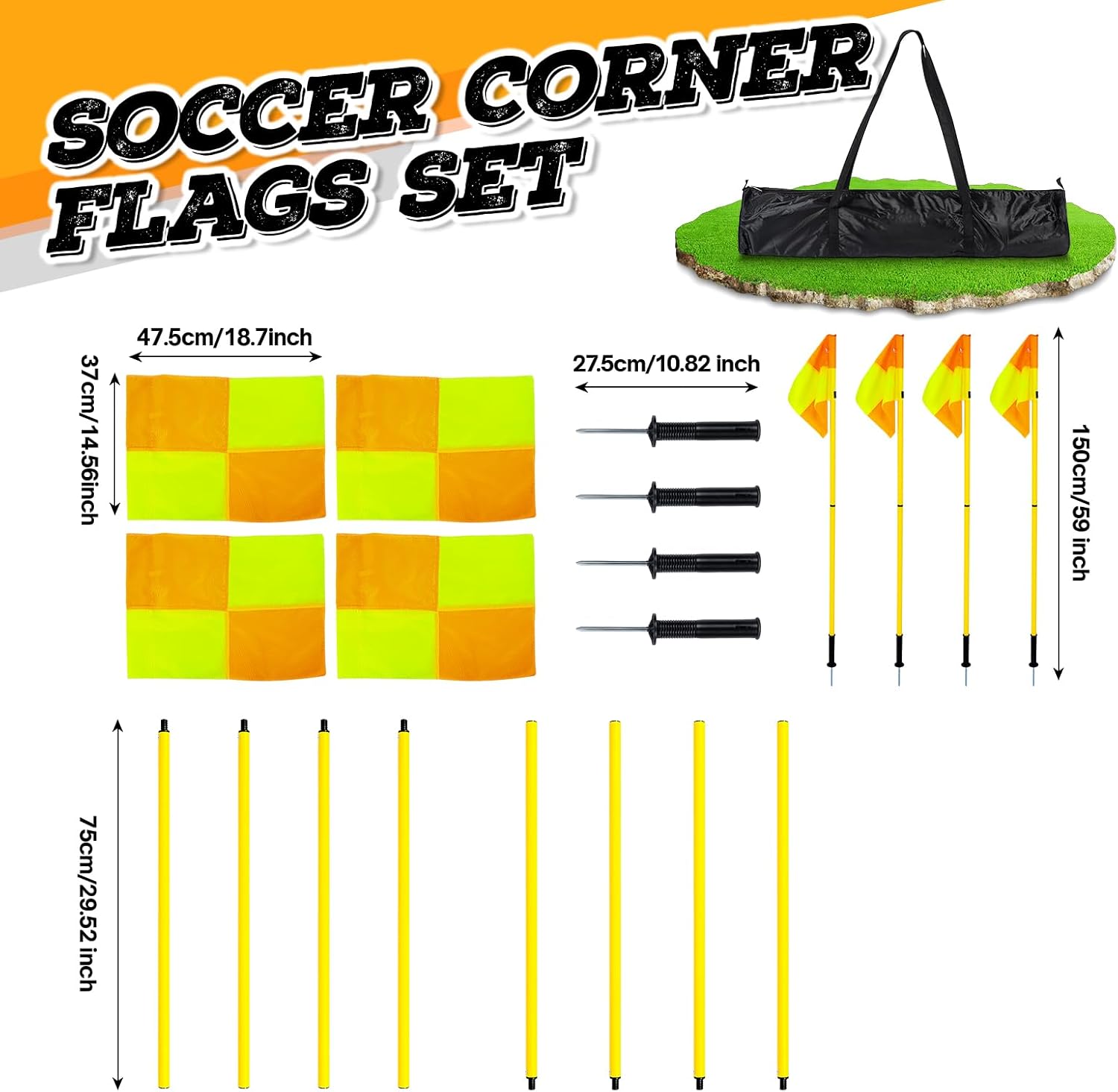 Soccer Corner Flags Set,Soccer Agilitys Training Poles,Portable Soccer Corner Flags for Soccer Field with 4 Flags Set with Storage Bag