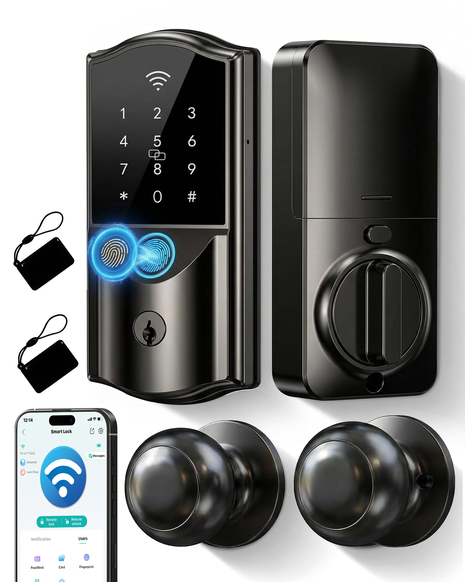 Photo 1 of Firstriver WiFi Smart Lock with Fingerprint Keypad and 2 Knobs