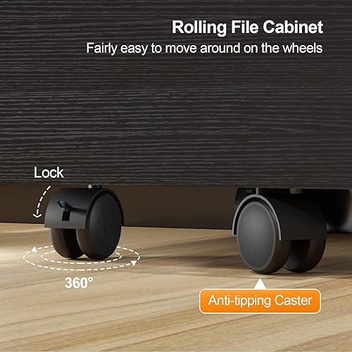 Miniatura 6 de VINGLI Archivador pequeño con 2 cajones con cerradura archivador de madera para colgar archivos de tamaño carta con pestañas archivador móvil debajo