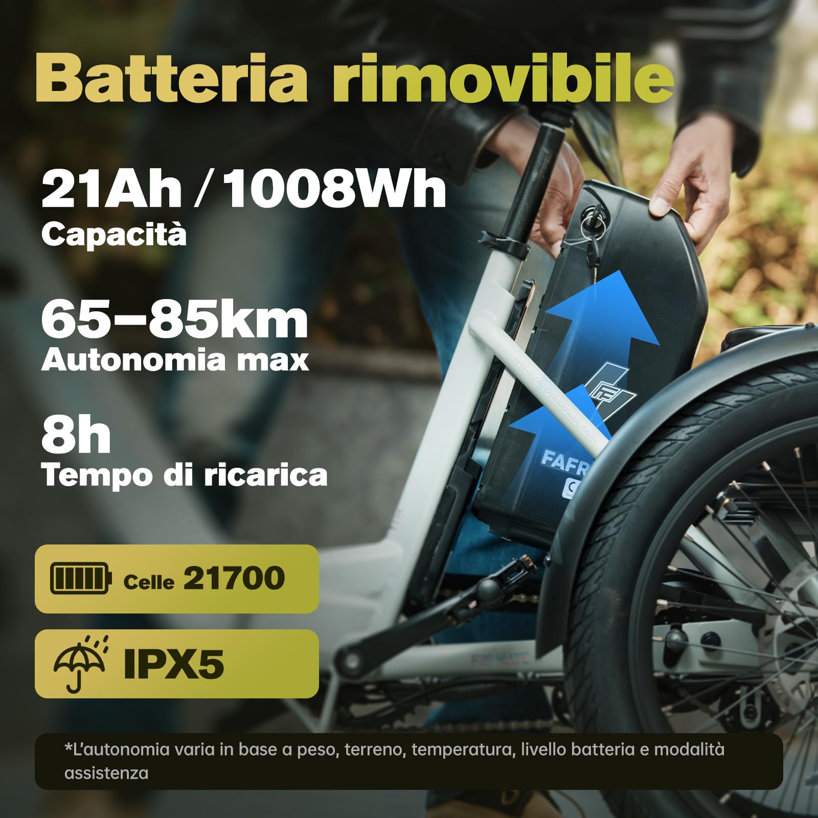 Fafrees Triciclo Elettrico per Adulti e Anziani Rimovibile Batteria 48V 21Ah E-Bike a 3 Ruote Pieghevole, Sensore di Coppia, Carico 180kg, Specchietti, Freni Idraulici e Frecce