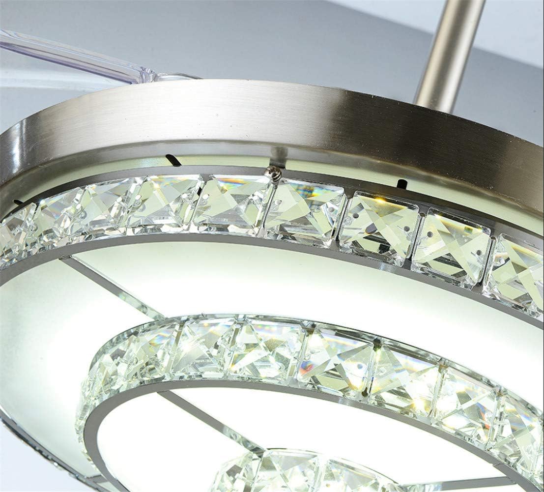 42 Inch LED Crystal Ceiling Fan Light with Remote Control, 3 Color Change 3 Speed Retractable Ceiling Fandelier Lighting for Livingroom Diningroon Bedroom