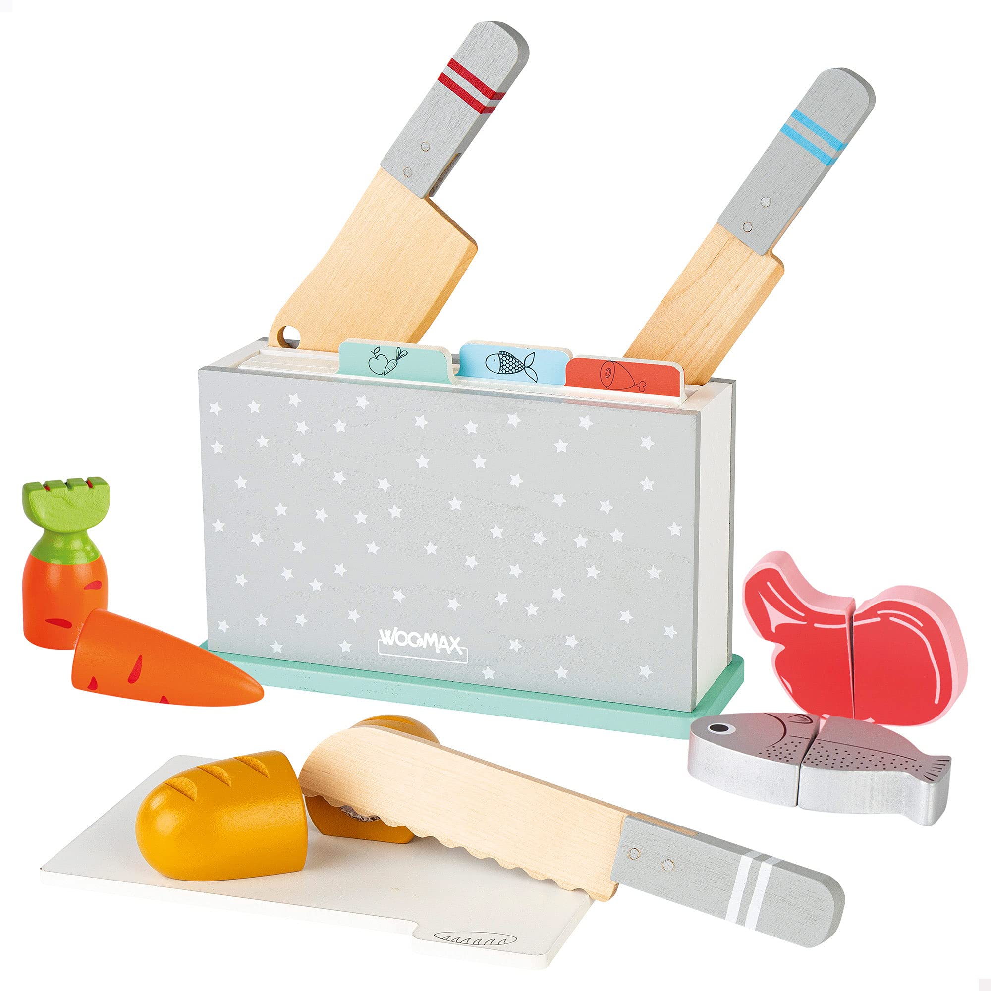 WOOMAXWooden Cutting Board for Children, Toy Knives, Food, Home Toys, 13 Pieces, +2 Years, 49329