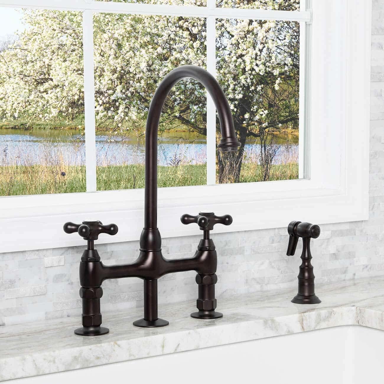 Vintage Tub & Bath Randolph Morris Gooseneck Bridge Style Kitchen Faucet with Metal