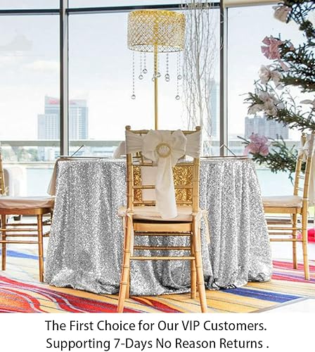 Vista 93 de ShiDianYi Mantel redondo de 90 pulgadas, mantel de lentejuelas color fucsia con purpurina para tarta, postre brillante, para fiesta de cumpleaños