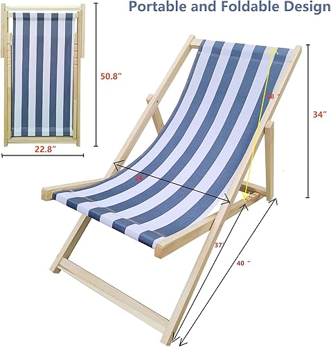 Miniatura 2 de Silla de playa para exteriores, silla reclinable plegable para patio, sillas de camping con respaldo de madera ajustable, para jardín exterior y