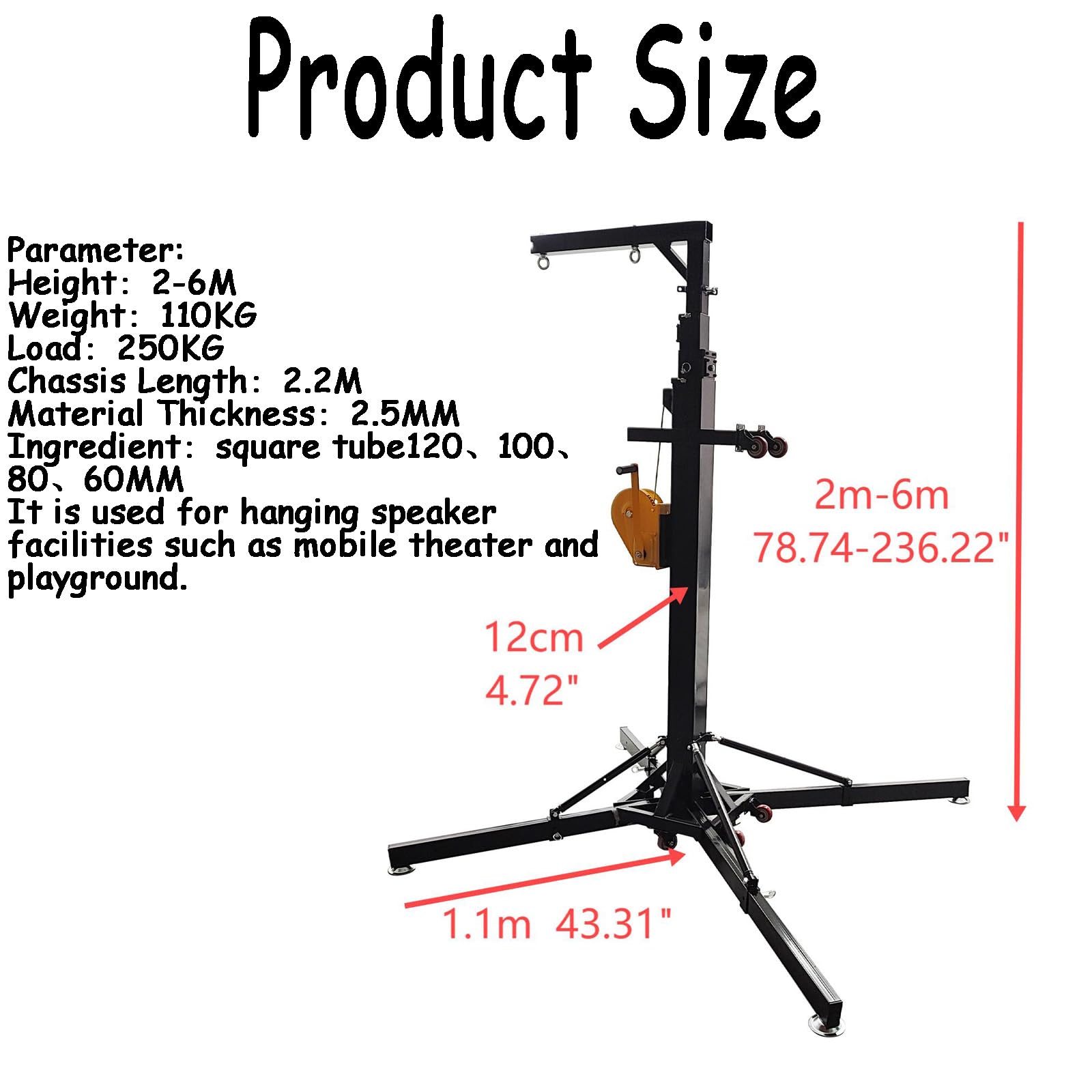 Banfluxion Audio Heavy Duty Stand with 4 Square Tube Triangle Audio Stage Device Adjustable Height 6.6-19.7FT Max Load 550LB for Mobile Theater and Playground