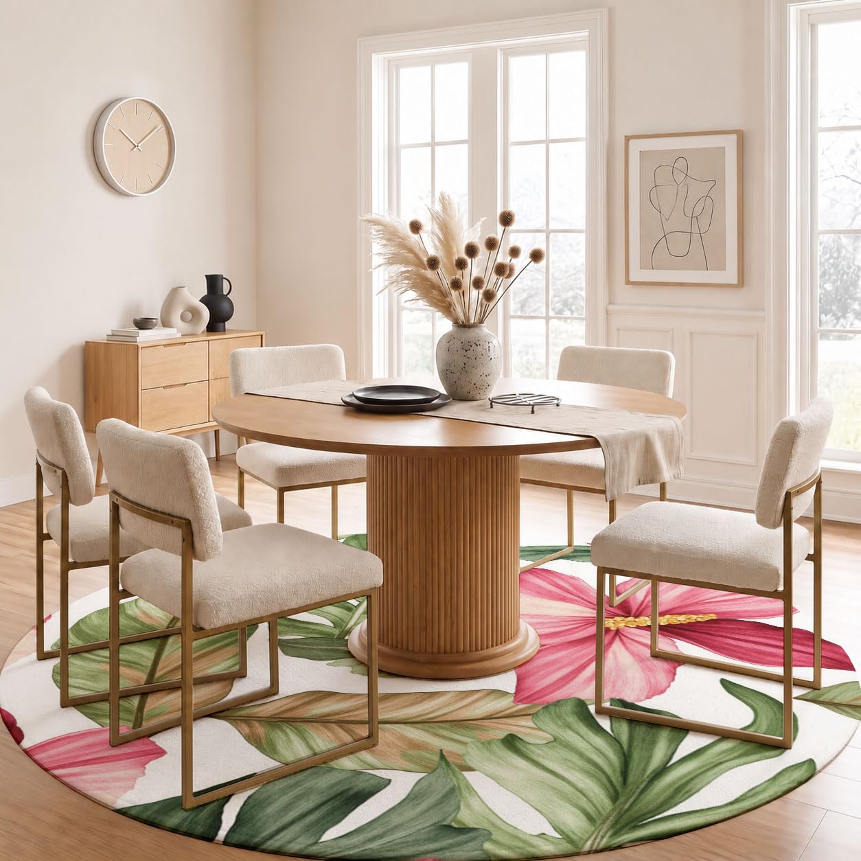 Fleurs aquarelles Tapis Salon Rond 180cm Lavable en Machine Rug