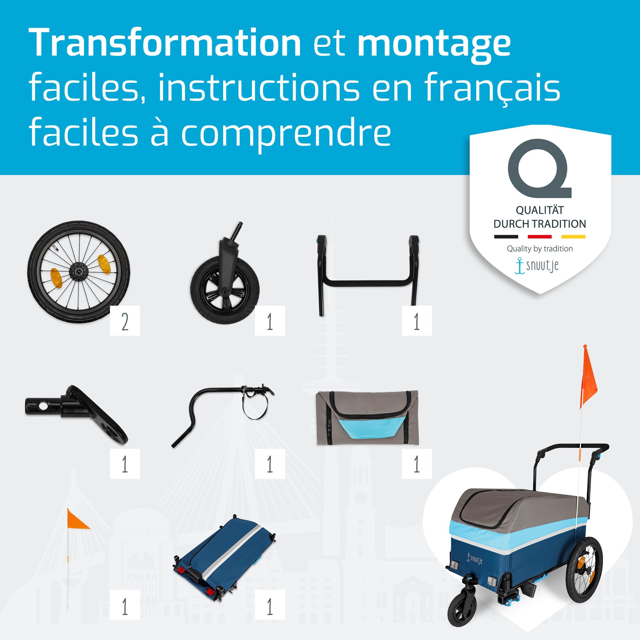Remorque de Transport Pliable 2 en 1 Vélo Chariot Compatible Vélo Électrique Camping Jardin